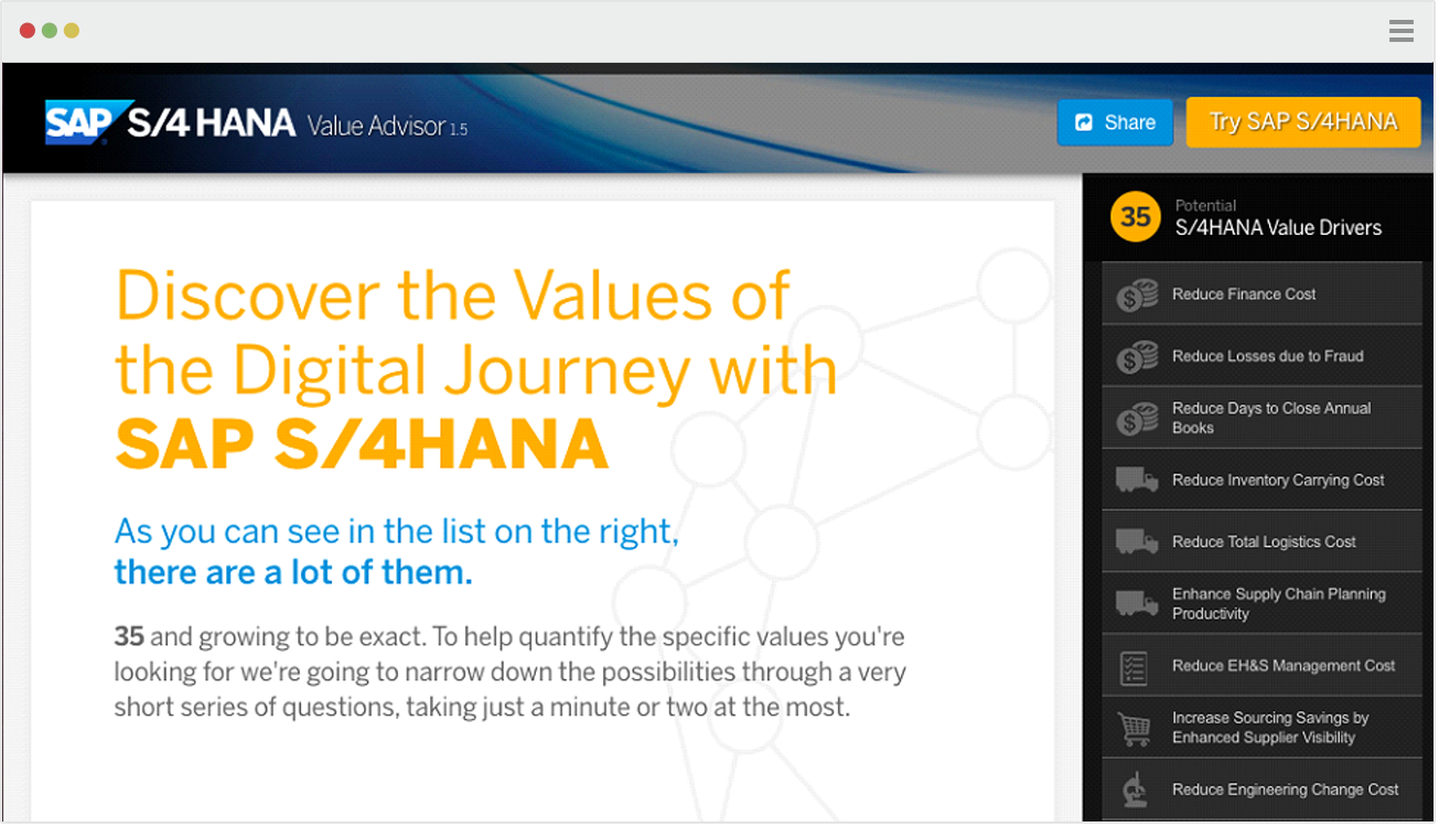 Image of SAP S/4 HANA webpage