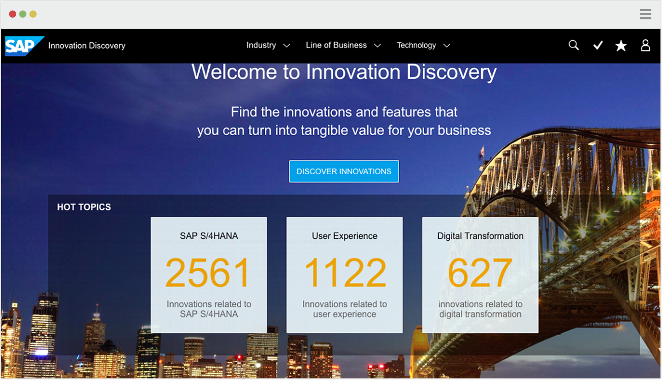 Image of SAP S/4 HANA Innovation Discovery webpage